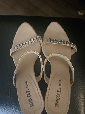Nicole Shoes Women's Nude Beaded Slingback Sandals